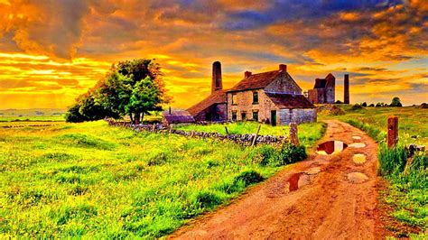 OLD FARM AFTER a STORM, sunset, sky, old, clouds, sunrays, splendor ...