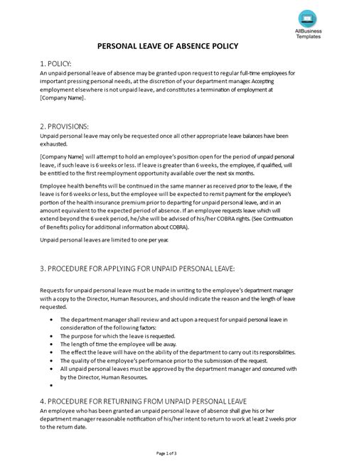 How to draft a Leave Of Absence Policy? Download this Human Resources ...