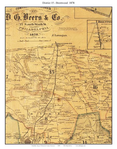 District 15 - Brentwood, Tennessee 1878 Old Town Map Custom Print ...