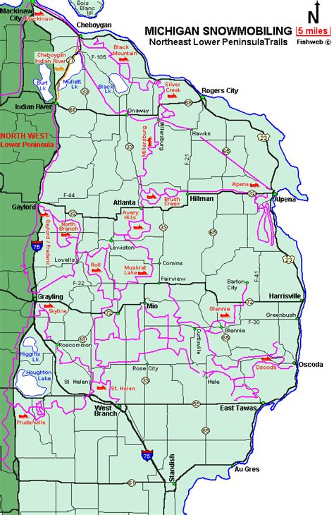 Michigan Snowmobiling NORTHEAST LOWER PENINSULA Snowmobile Trail Maps ...