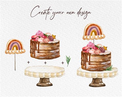 Watercolor cake clipart Cake logo designWatercolor birthday | Etsy