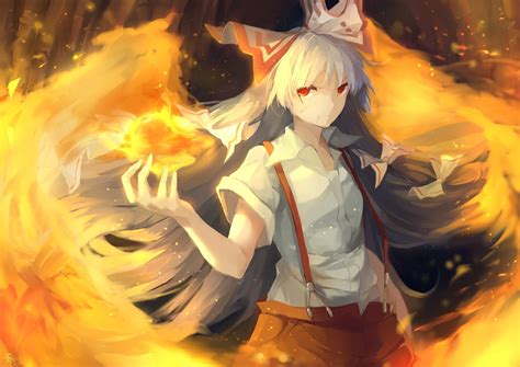 Female anime character with fire magic digital wallpaper, Touhou ...