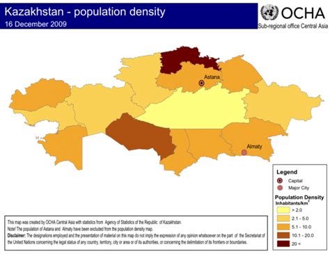 Kazakhstan: Population Density (as of 16 Dec 2009) - Kazakhstan | ReliefWeb