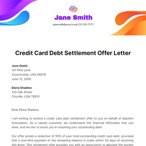 Free Credit Card Debt Settlement Offer Letter Template - Edit Online ...