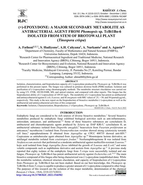 (PDF) (+)-EPOXYDONE: A MAJOR SECONDARY METABOLITE AS ANTIBACTERIAL ...