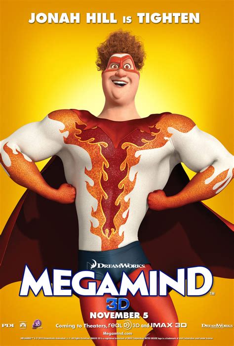 5 Megamind character posters: Metro Man, Minion, Roxanne, Tighten, Megamind