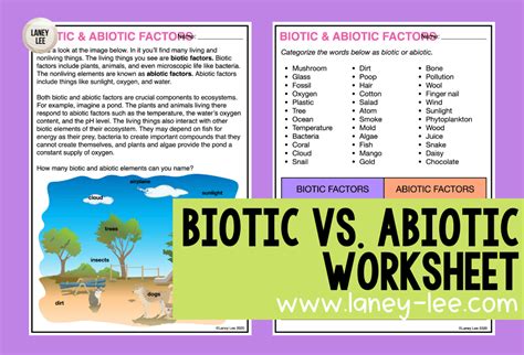 Biotic vs. Abiotic Factors Worksheet with Answer Key - Laney Lee