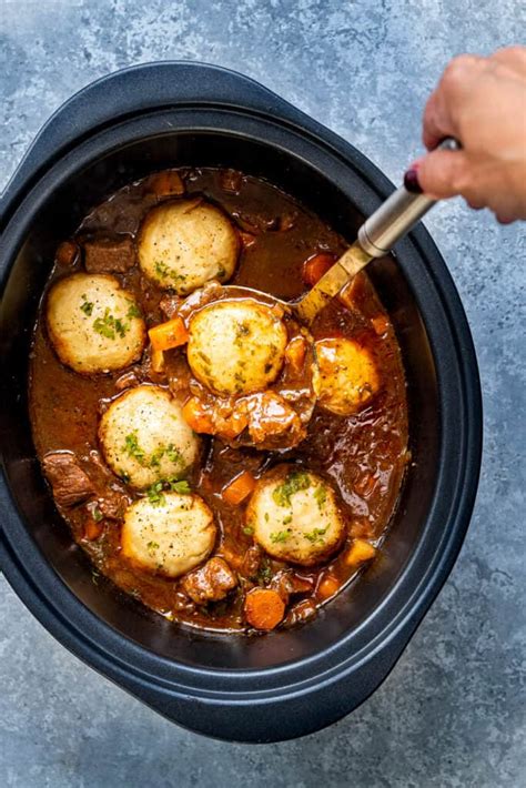 Slow Cooker Beef Stew and Dumplings - Supergolden Bakes