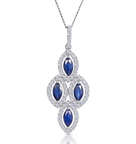 1.20ct Sapphire Asteria Diamond Drop Pendant Necklace 18K White Gold