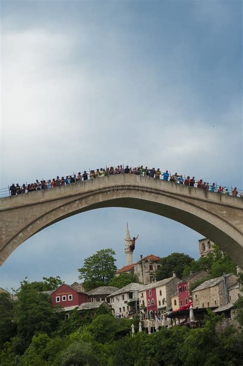 A Jump from Stari Most, Also Known As Mostar Bridge, Bosnia Stock Image ...