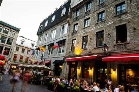 Diners At Restaurant On Patio In Old Montreal Quebec Stock Photo ...