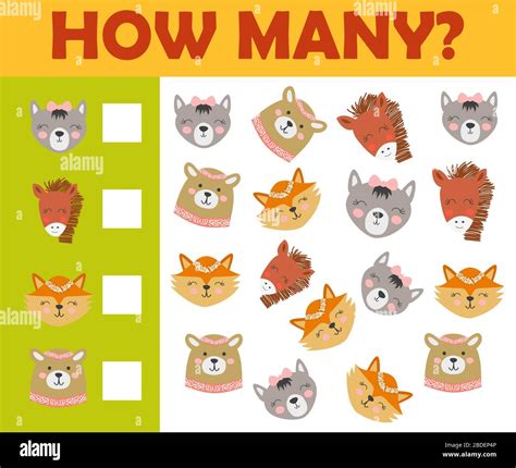 Counting animal games for preschool kids sheet layout in colorful ...