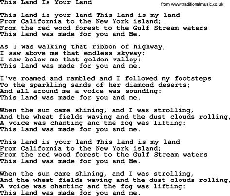 Woody Guthrie song - This Land Is Your Land, lyrics