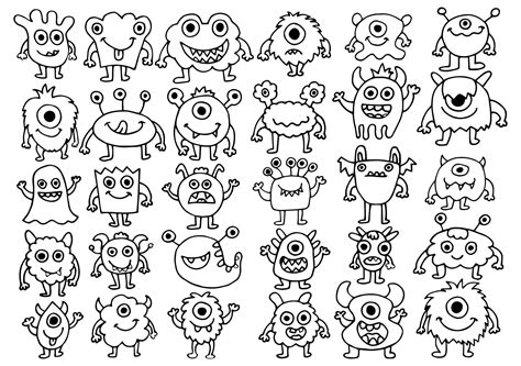 Big monsters set collection. Cute different aliens in doodle style ...