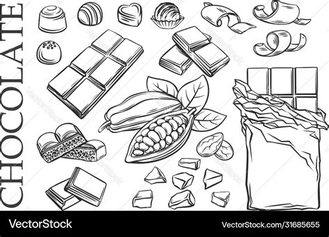 Outline chocolate set icons Royalty Free Vector Image