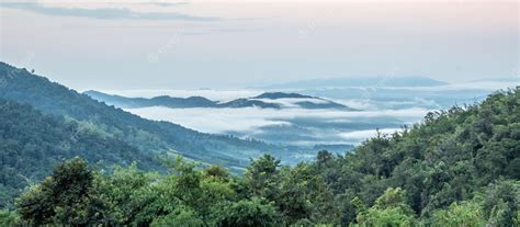 Premium Photo | Surreal landscape of morning foggy morning clouds at ...