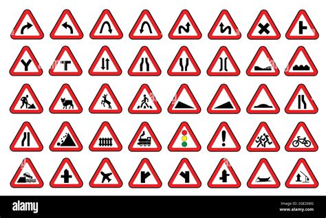 Set of road safety signs. Warning road transport symbol vector ...