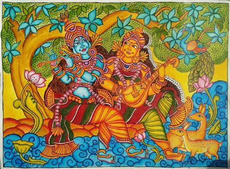 Radha Krishna #3 - Kerala Mural painting (30" x 22") - International ...