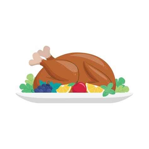 Thanksgiving Day Roasted Turkey Dinner with Fruits 3414347 Vector Art ...