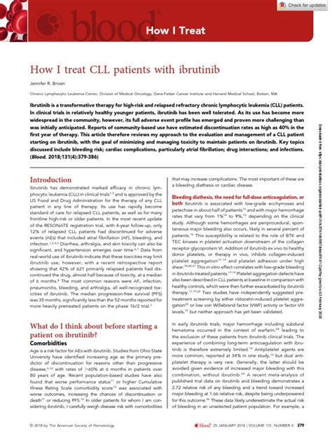 How I Treat CLL Patients With Ibrutinib | PDF | Bleeding | Hepatitis