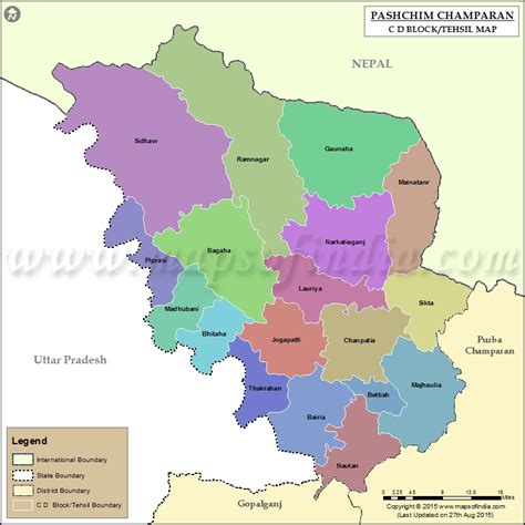 West Champaran Tehsil Map, Bolcks in West Champaran