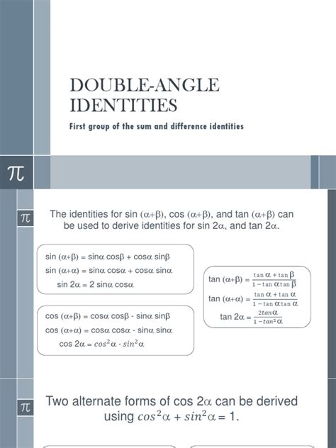 Double Angle Identities | PDF | Trigonometric Functions | Algebra