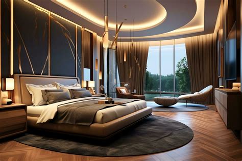 Modern bedroom interior design in apartment or house with furniture ...