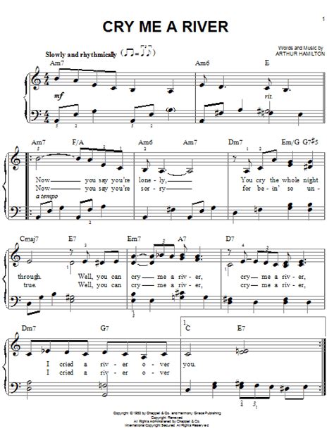 Arthur Hamilton "Cry Me A River" Sheet Music Notes | Download Printable ...