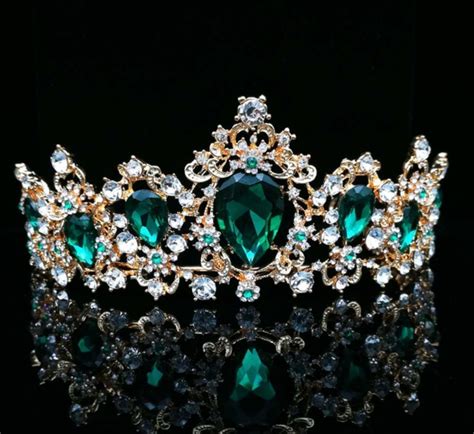 Baroque Red Blue Green Crystal Bridal Tiaras Crown Vintage Gold Hair A ...