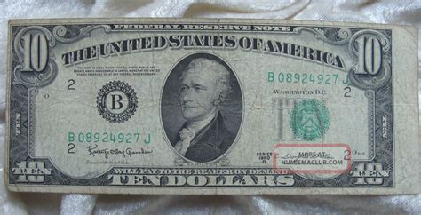 Vtg 1950 D 10 Ten Dollar Error Bill Note Well Off Center Print Paper ...