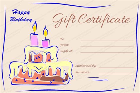 Candles and Cake Birthday Gift Certificate Template