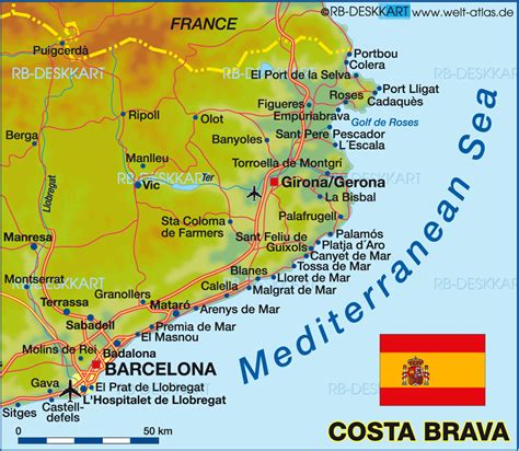 Map of Costa Brava (Region in Spain) | Welt-Atlas.de