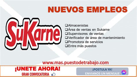 SUKARNE / Gran Convocatoria Laboral - PUESTOS DE TRABAJO