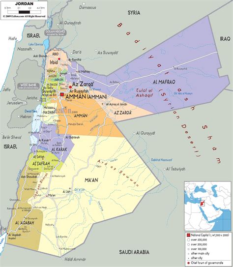 Detailed Political Map of Jordan - Ezilon Maps