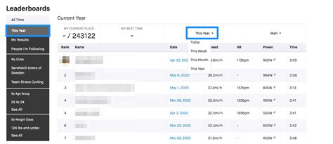 Segment Leaderboard Filters – Strava Support