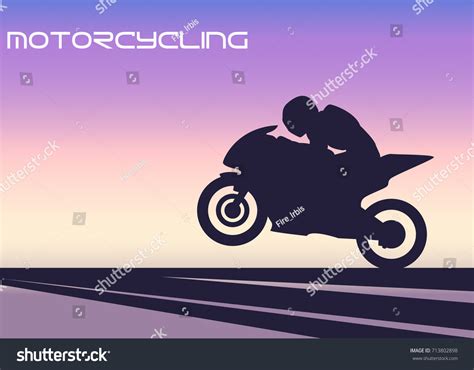 Silhouette Motorcyclist On Sunset Background Stock Vector (Royalty Free ...