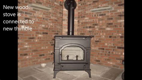 Install Woodstove to Masonry Chimney with New Thimble - YouTube