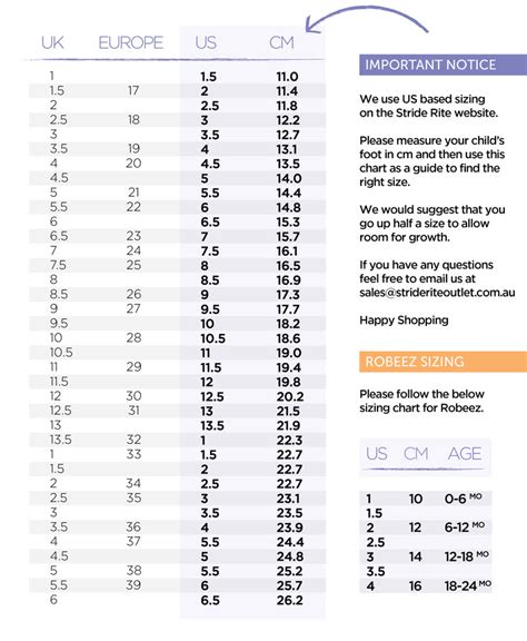 Stride Rite Printable Size Chart