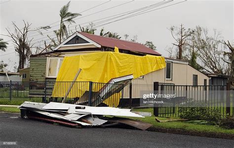 A badly damaged house in Babinda caused by tropical Cyclone Larry ...