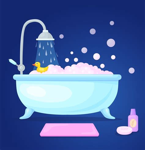 Cartoon bathtub interior. Tub with bubbles foam in bathroom, soap show ...