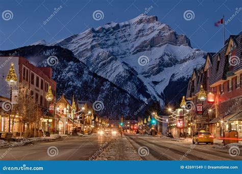 Banff Mountain Town Winter Christmas Editorial Stock Image - Image of ...