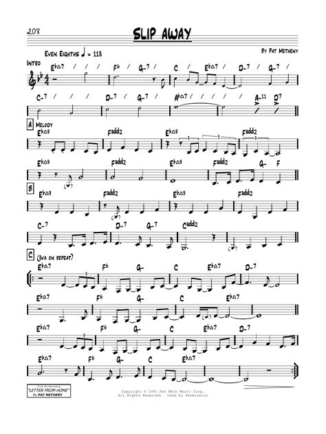 Slip Away by Pat Metheny Sheet Music for Real Book – Melody & Chords at ...