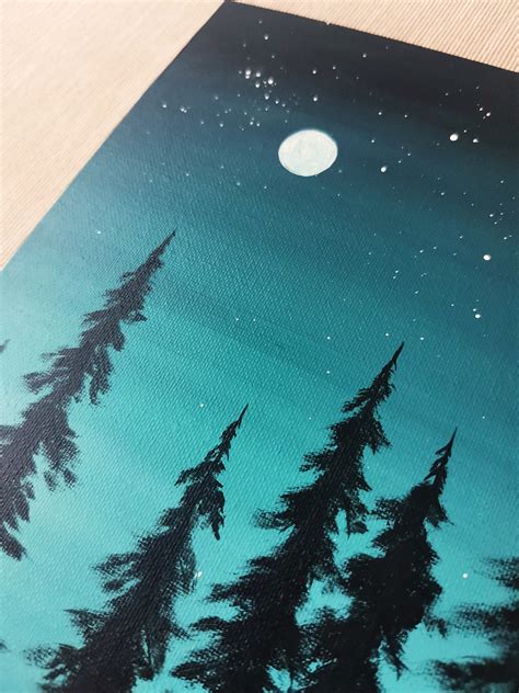 Night Sky Painting Original Art Pine Tree Painting Night | Etsy