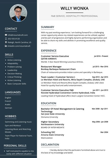 F&B Service Hospitality Resume Sample in 2024 - ResumeKraft