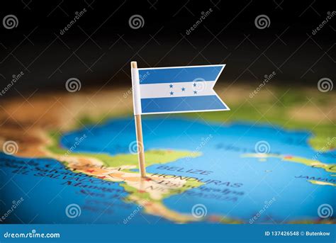 Honduras Marked with a Flag on the Map Stock Photo - Image of object ...