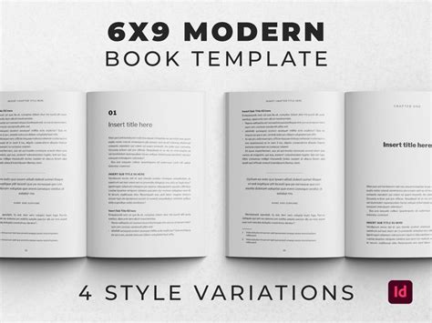 an open book with the text 6x9 modern book template for 4 style variations