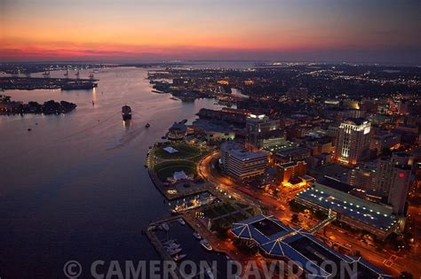 AerialStock | Downtown Norfolk Virginia at night.