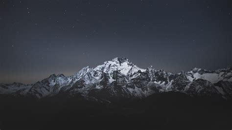 White Snow Covered Mountains Under Black Starry Sky 4K HD Nature ...