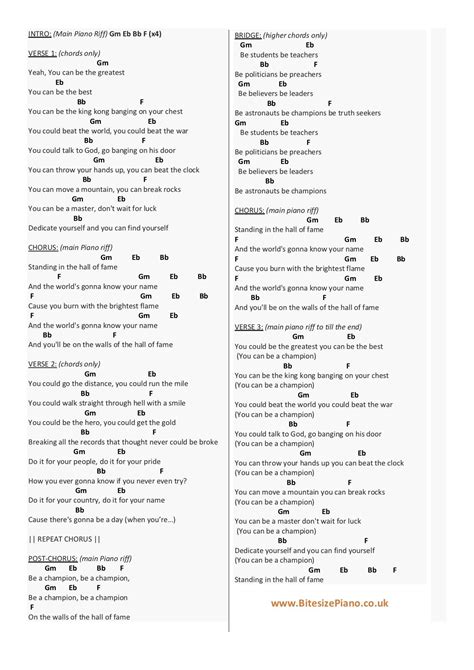 Hall Of Fame - The Script Piano Chords Lyrics in 2020 | Piano chords ...