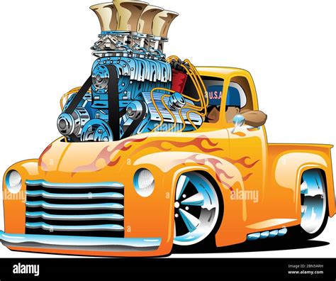 American classic hot rod pickup truck cartoon isolated vector ...